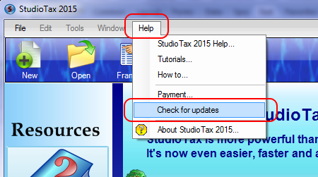 Help check for updates menu