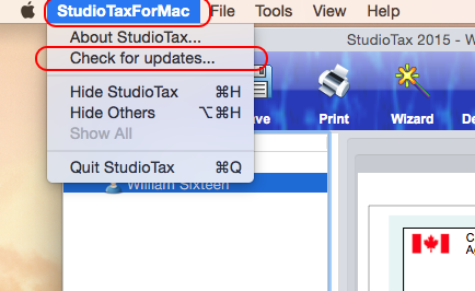 Help check for updates menu